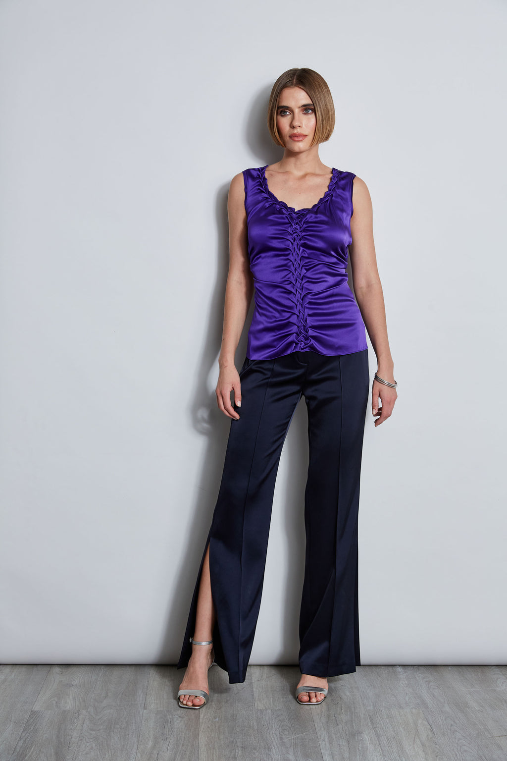 Women Silk Satin Braid Ruched Top  | Elie Tahari