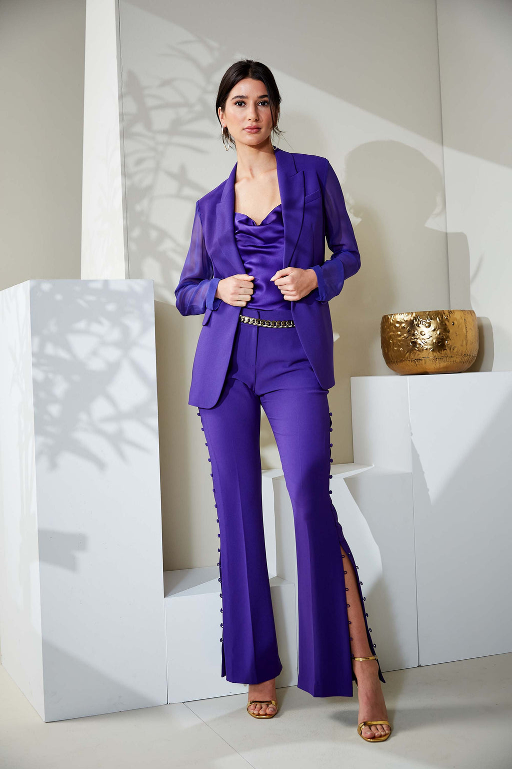 Women Chiffon Combo Crepe Blazer Grape | Elie Tahari
