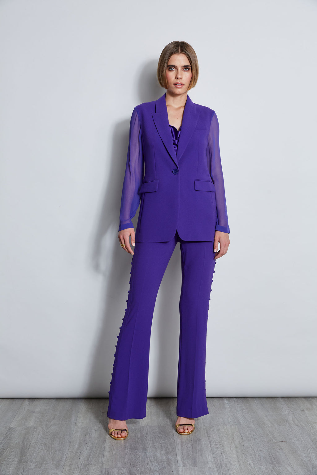 Women Chiffon Combo Crepe Blazer Grape | Elie Tahari