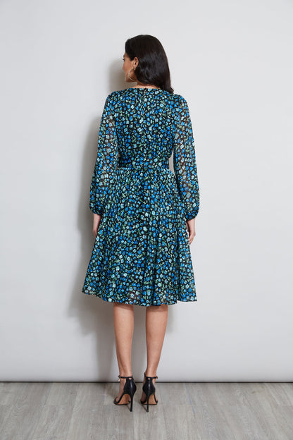 Women Floral Long Sleeve Belted Dress Forget Me Not Print | Elie Tahari