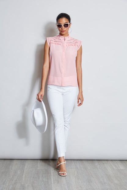 Women Embroidered Sleeveless Shirt  | Elie Tahari