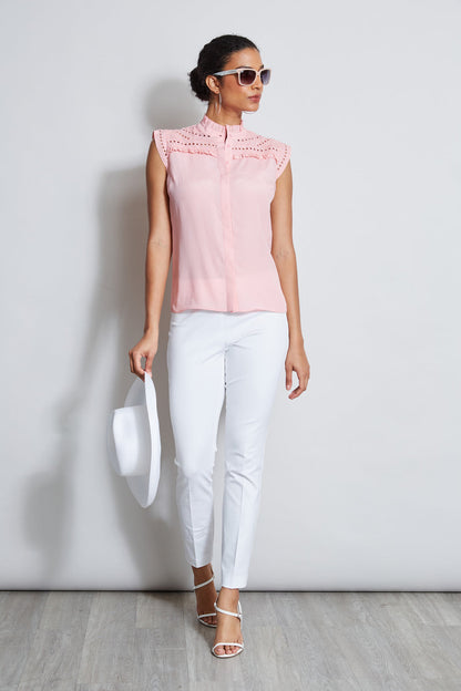 Women Embroidered Sleeveless Shirt  | Elie Tahari