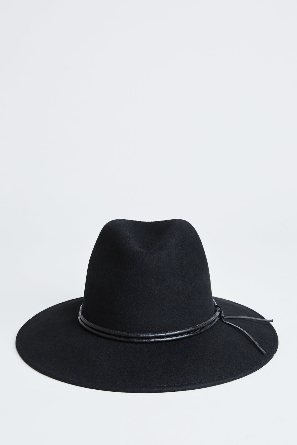 Women Wool Wide Brim Leather Trim Fedora Hat Black | Elie Tahari