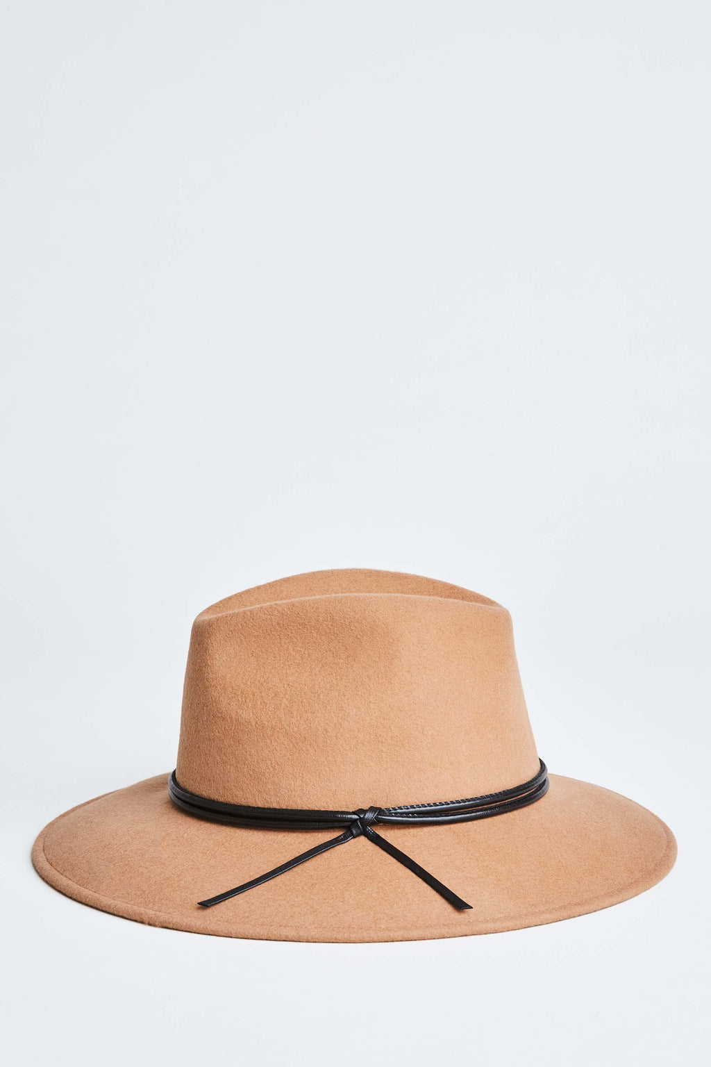 Women Wool Wide Brim Leather Trim Fedora Hat Camel | Elie Tahari