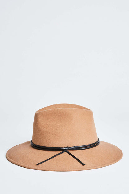 Women Wool Wide Brim Leather Trim Fedora Hat Camel | Elie Tahari