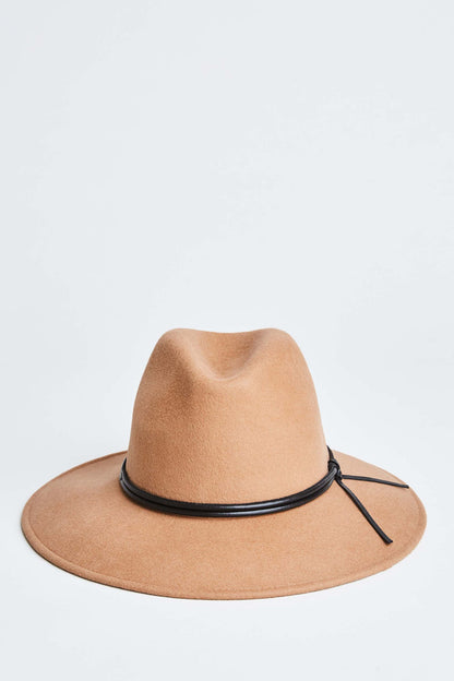 Women Wool Wide Brim Leather Trim Fedora Hat Camel | Elie Tahari