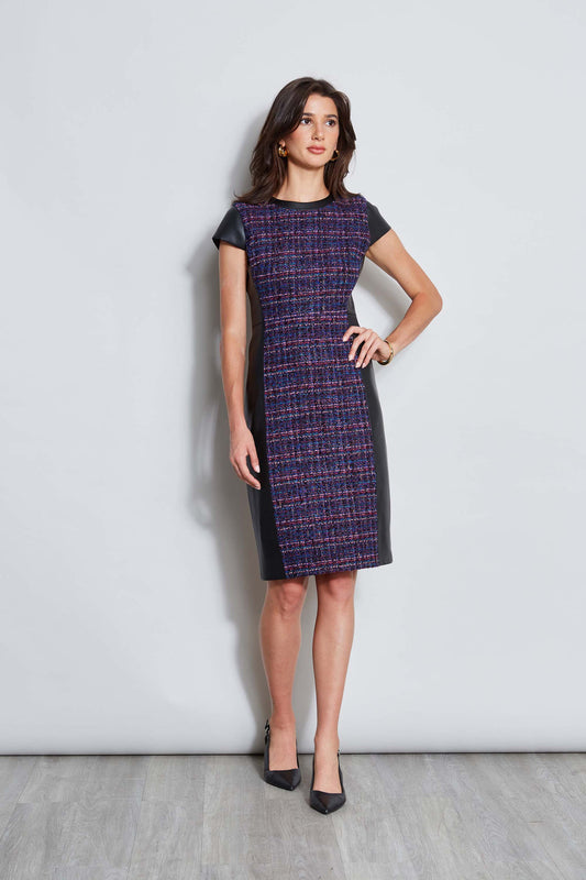 Women Tweed Vegan Leather Panel Dress Multi | Elie Tahari