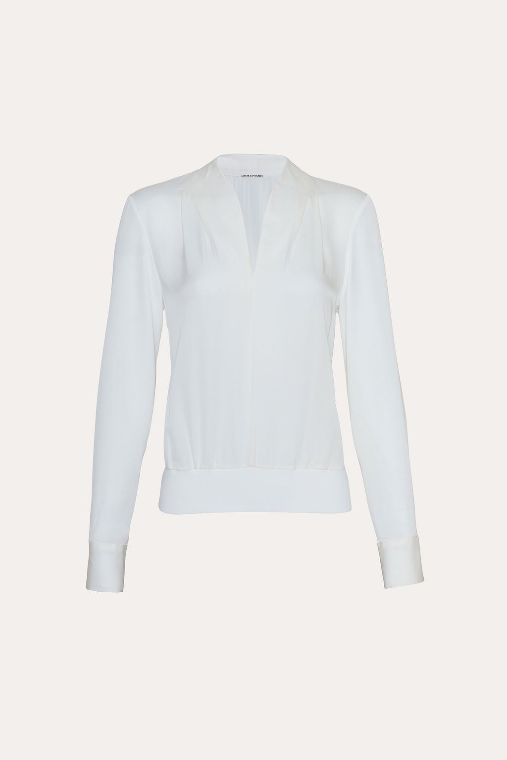 Women Silk Contour Neck Rib Trim Shirt  | Elie Tahari