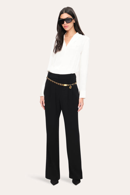 Women Silk Contour Neck Rib Trim Shirt  | Elie Tahari