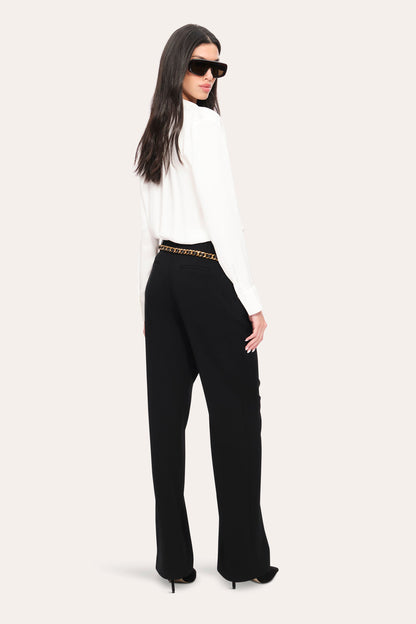 Women Silk Contour Neck Rib Trim Shirt  | Elie Tahari