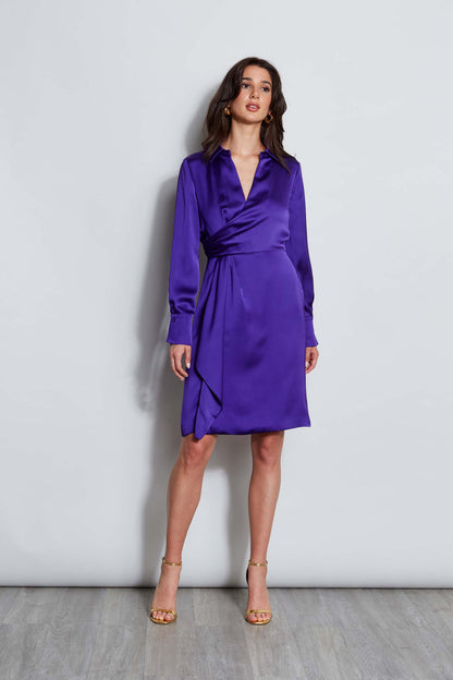 Women Long Sleeve Satin Wrap Dress Grape | Elie Tahari