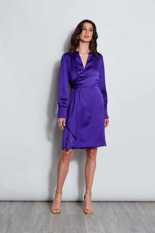 Women Long Sleeve Satin Wrap Dress Grape | Elie Tahari