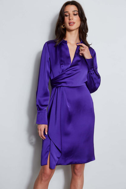 Women Long Sleeve Satin Wrap Dress Grape | Elie Tahari