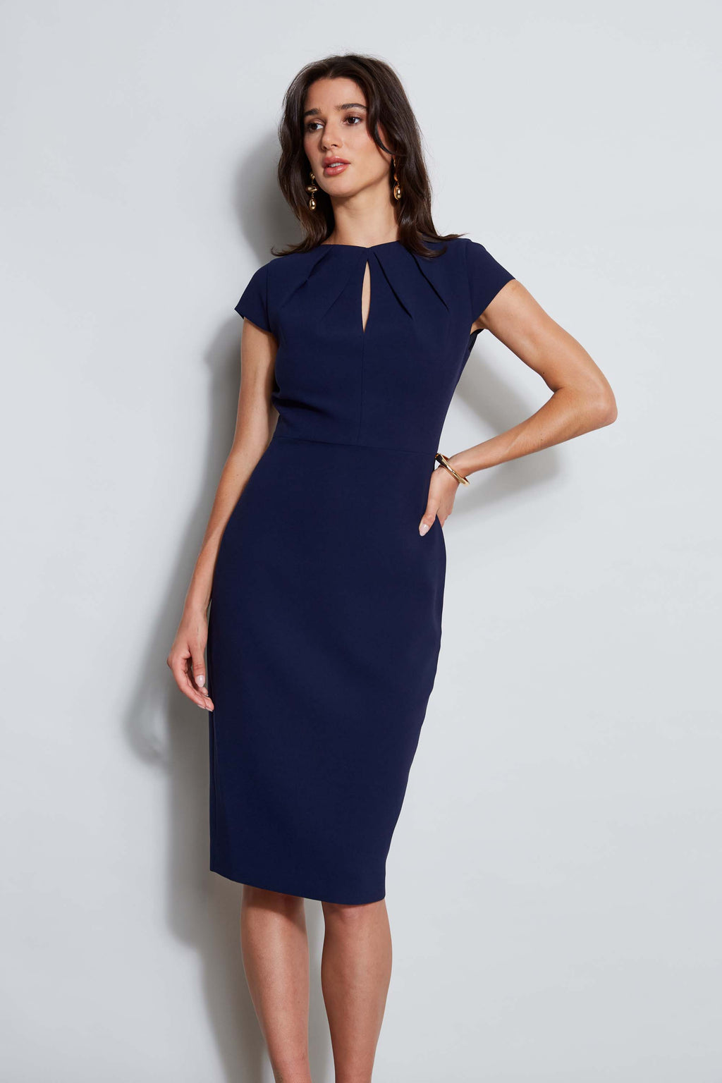 Women Crepe Keyhole Dart Dress Galaxy Navy | Elie Tahari