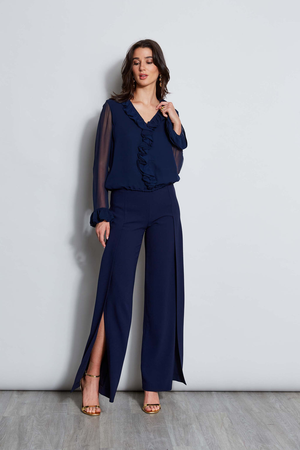 Women Ruffle Silk Shirt Galaxy Navy | Elie Tahari
