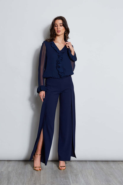 Women Ruffle Silk Shirt Galaxy Navy | Elie Tahari