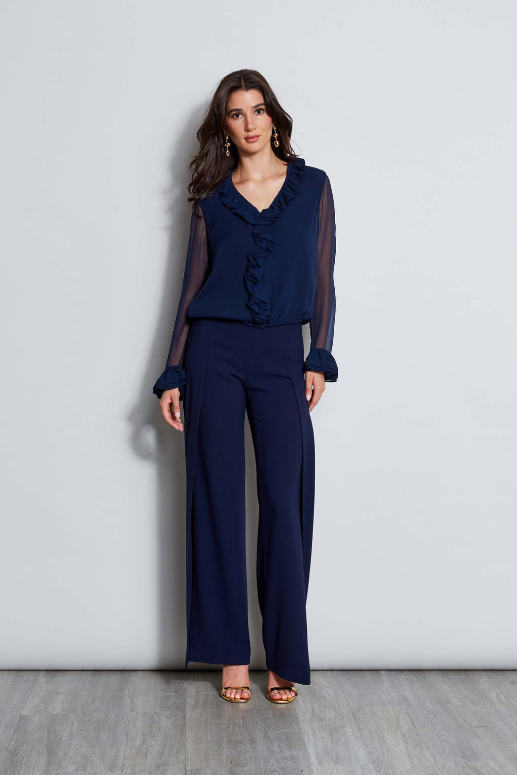 Women Ruffle Silk Shirt Galaxy Navy | Elie Tahari