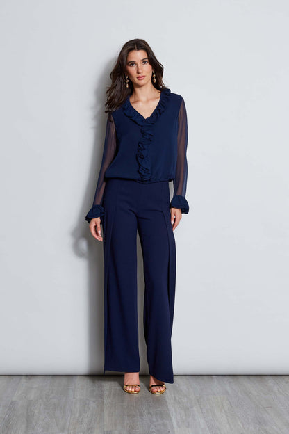Women Ruffle Silk Shirt Galaxy Navy | Elie Tahari
