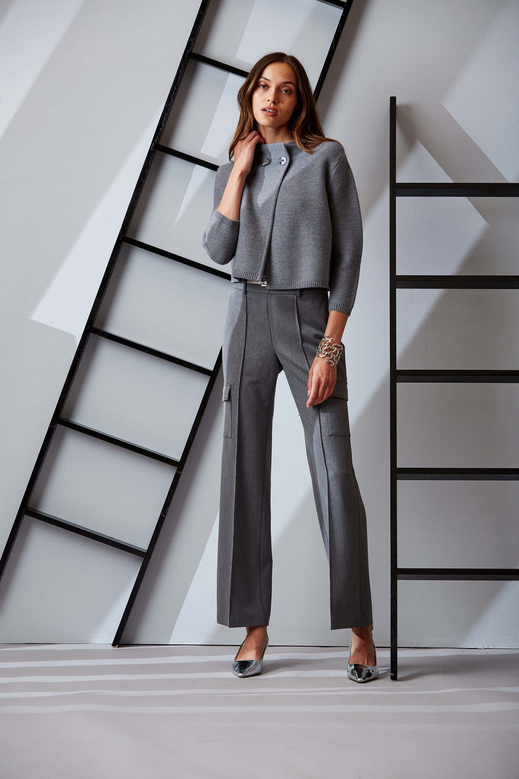 Women Metallic Cargo Pant Metallic Grey | Elie Tahari