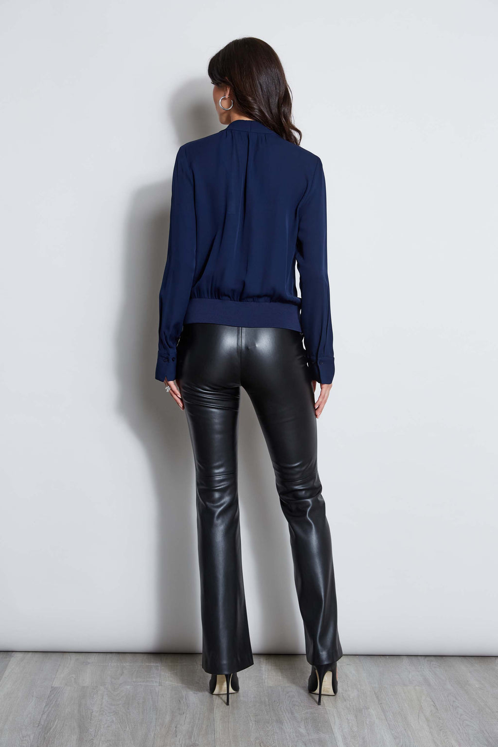 Women Silk Contour Neck Rib Trim Shirt  | Elie Tahari