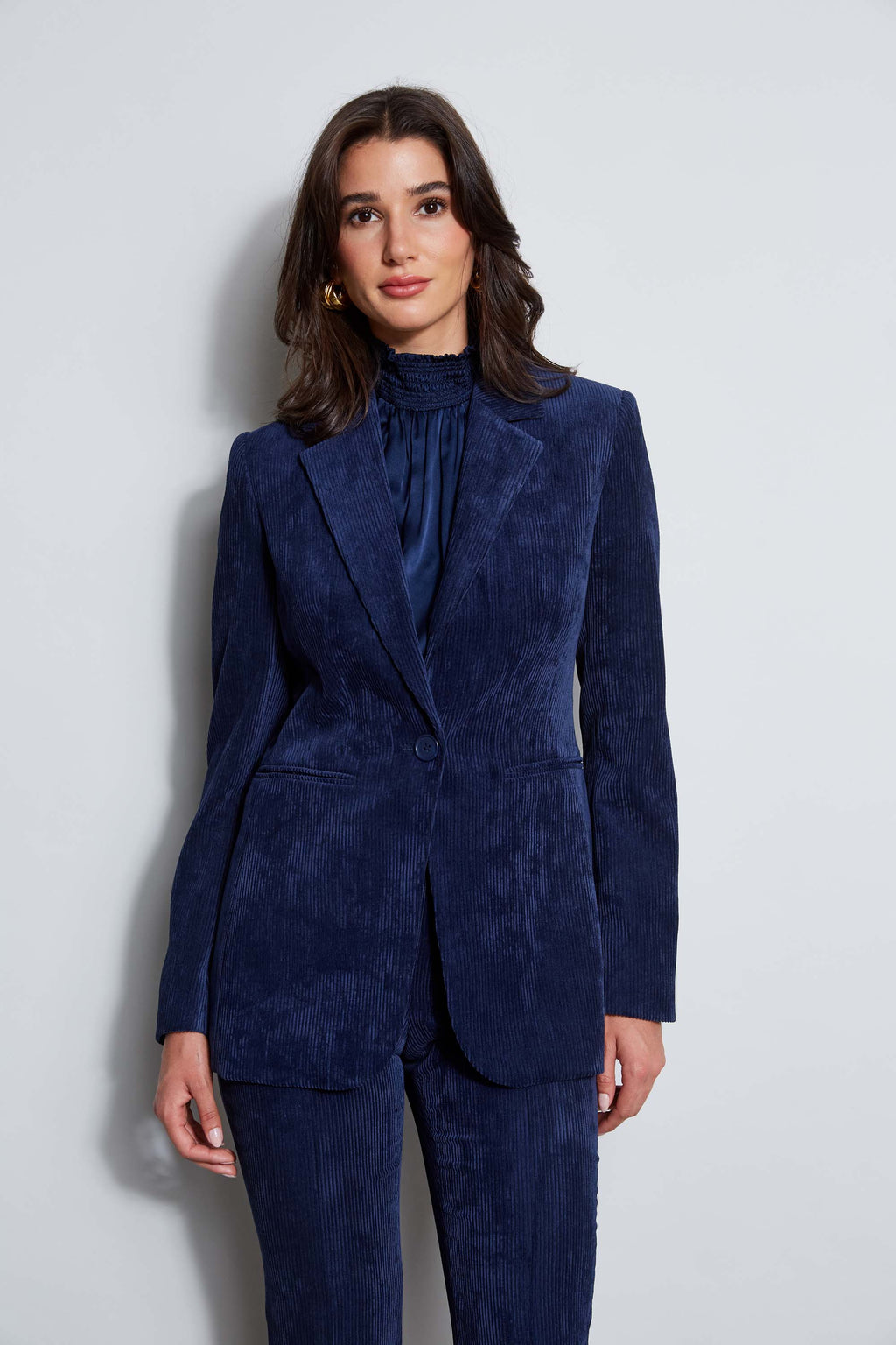Women Corduroy Single Button Blazer Galaxy Navy | Elie Tahari
