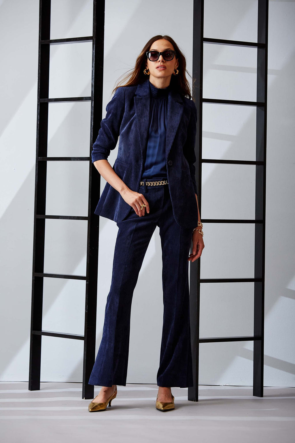Women Corduroy Single Button Blazer Galaxy Navy | Elie Tahari