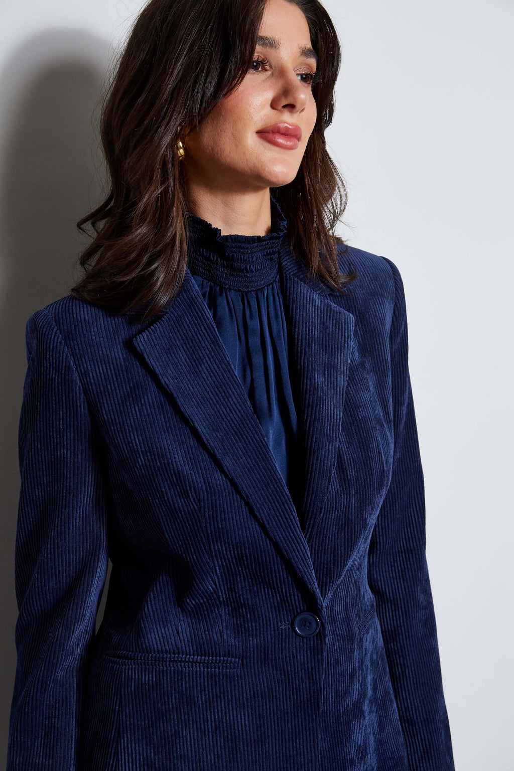 Women Corduroy Single Button Blazer Galaxy Navy | Elie Tahari