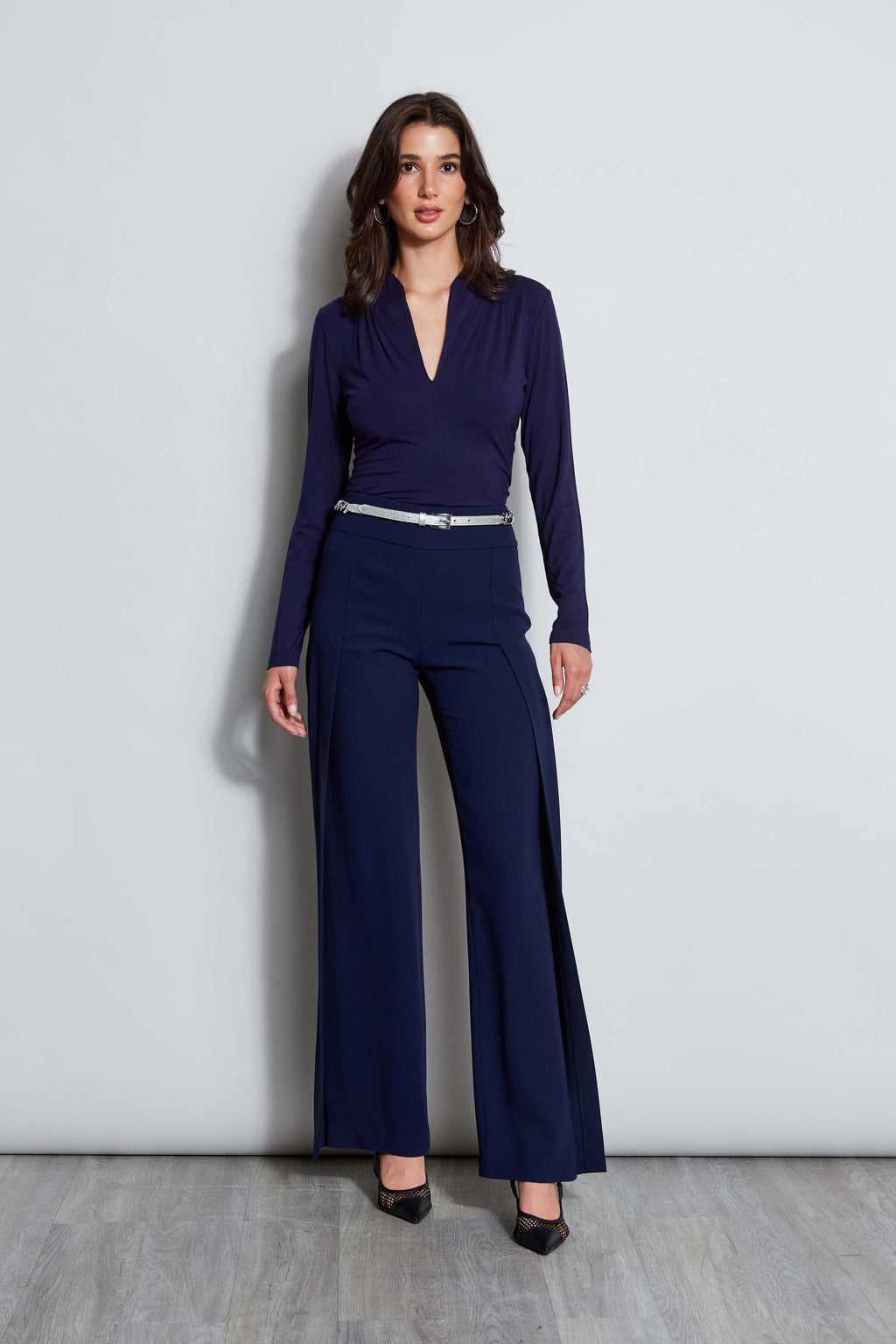 Women Pleated Neck Knit Galaxy Navy | Elie Tahari