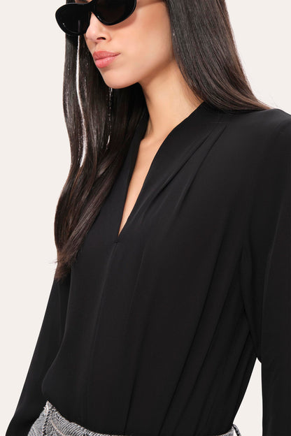 Women Silk Contour Rib Top Black | Elie Tahari