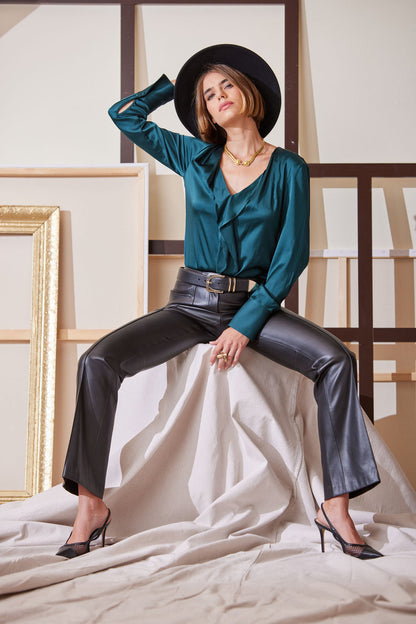 Women Silk Satin Contour Ruffle Shirt  | Elie Tahari