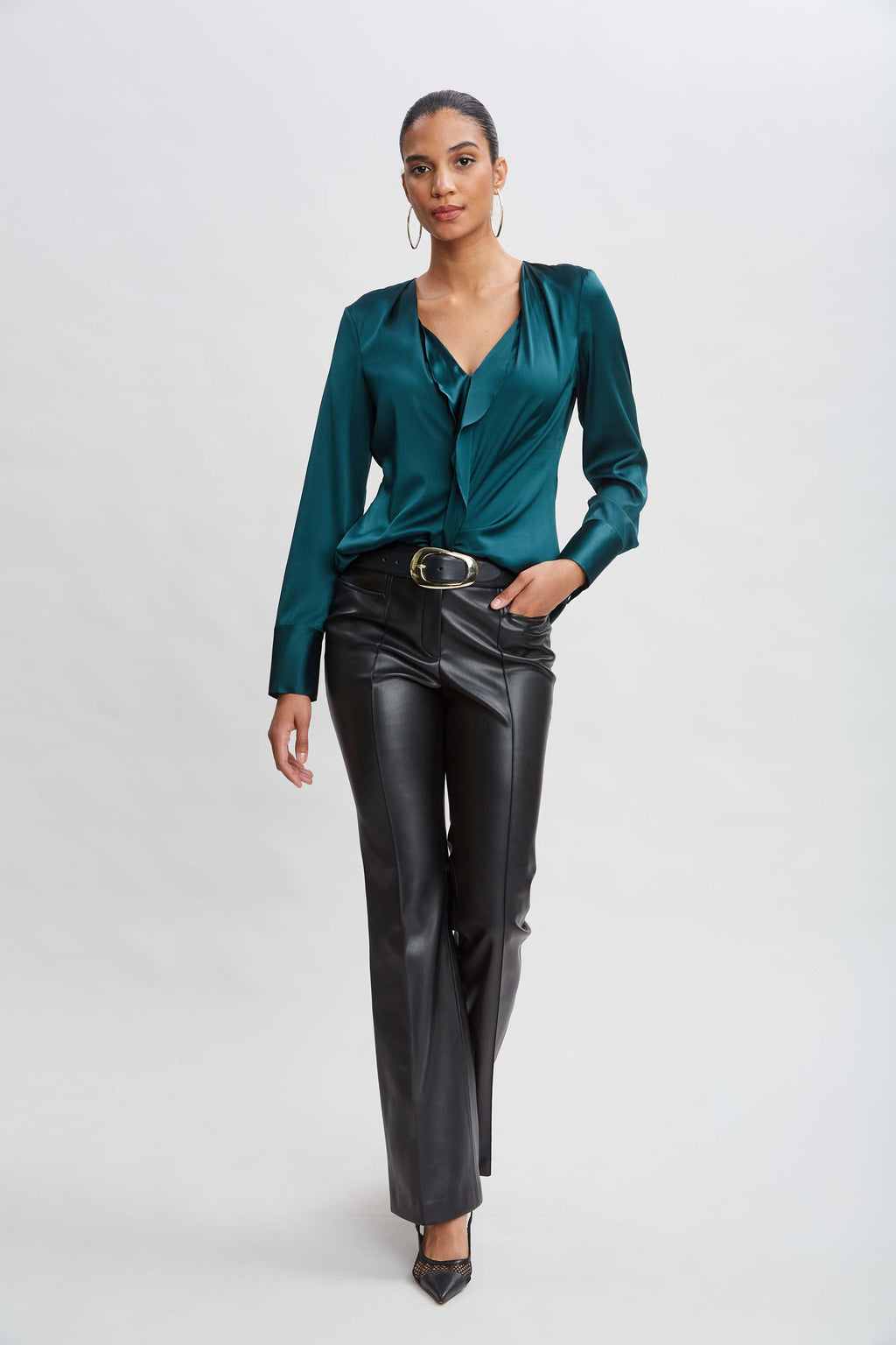 Women Silk Satin Contour Ruffle Shirt  | Elie Tahari