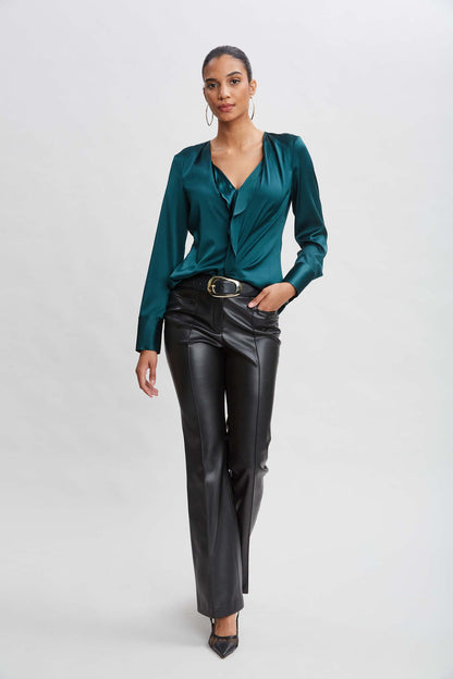 Women Silk Satin Contour Ruffle Shirt  | Elie Tahari