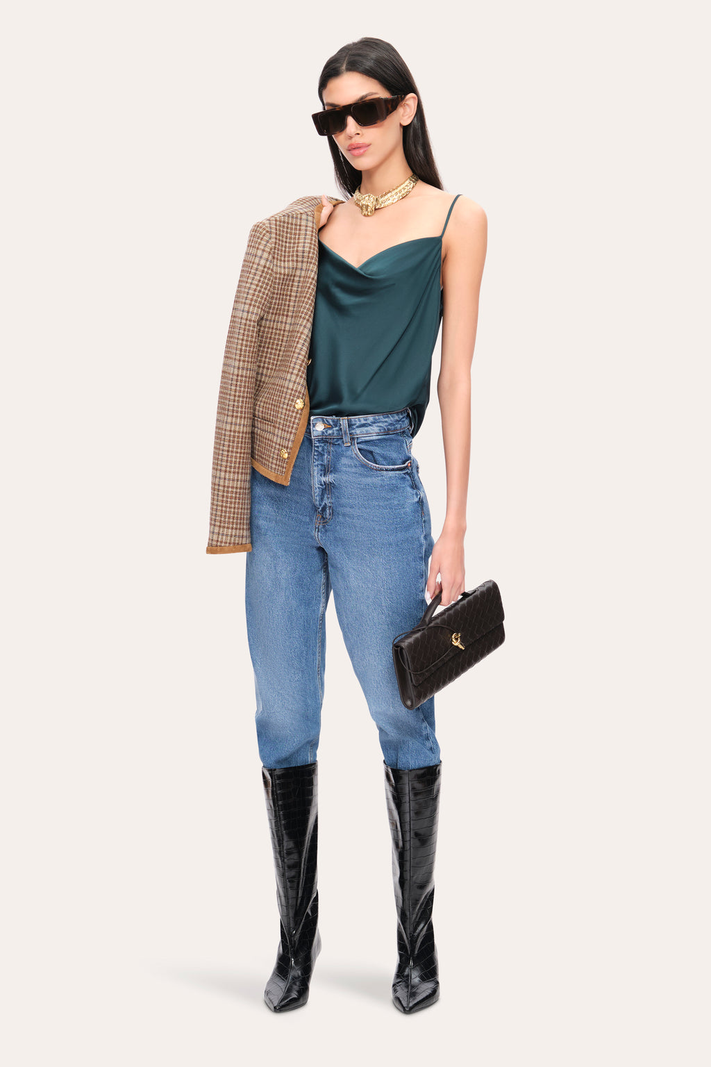 Women Silk Draped Camisole Forest Green | Elie Tahari