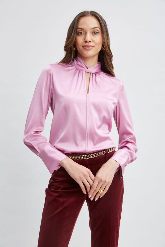 Women Silk Satin Twist Neck Shirt  | Elie Tahari