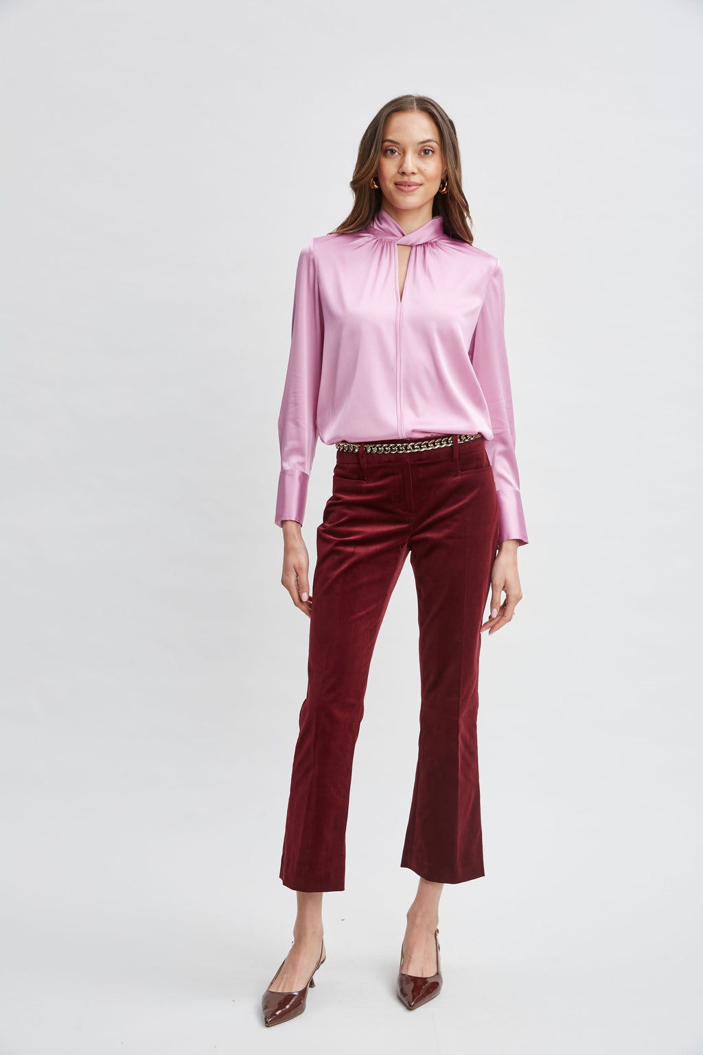 Women Silk Satin Twist Neck Shirt  | Elie Tahari