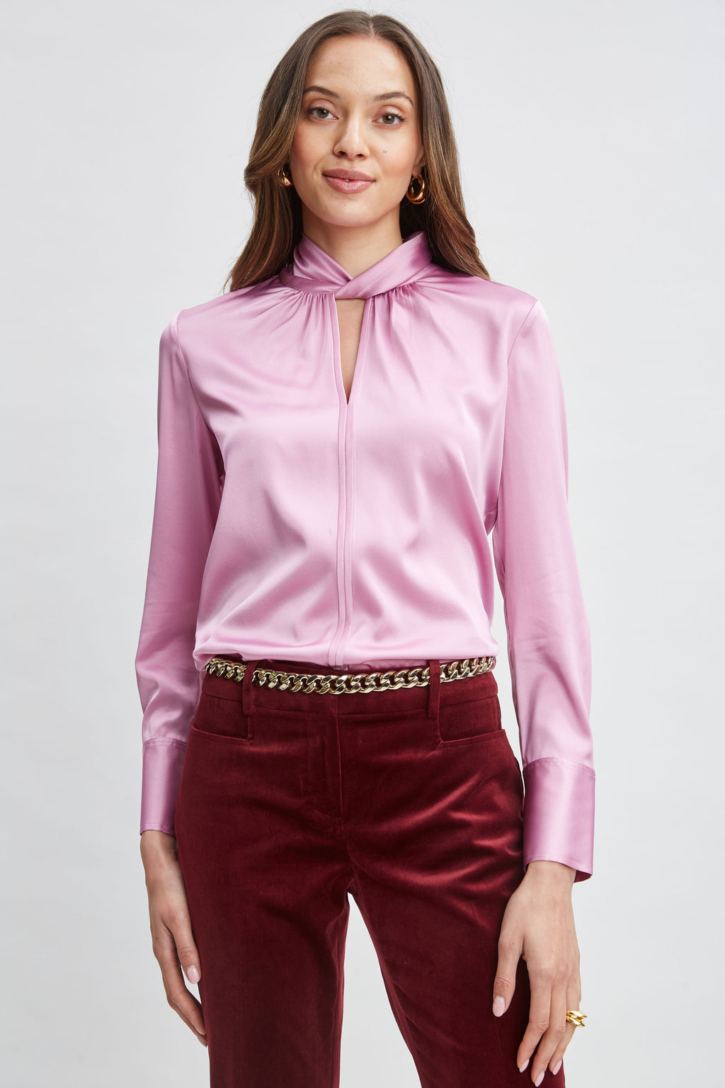 Women Silk Satin Twist Neck Shirt  | Elie Tahari