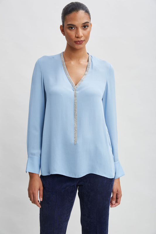 Women Silk Long Sleeve Chain Shirt  | Elie Tahari