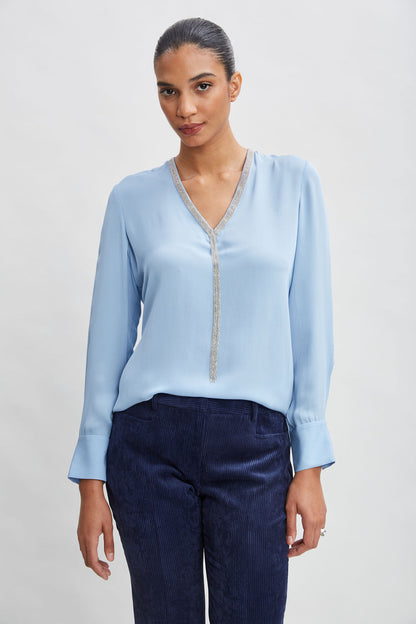 Women Silk Long Sleeve Chain Shirt  | Elie Tahari