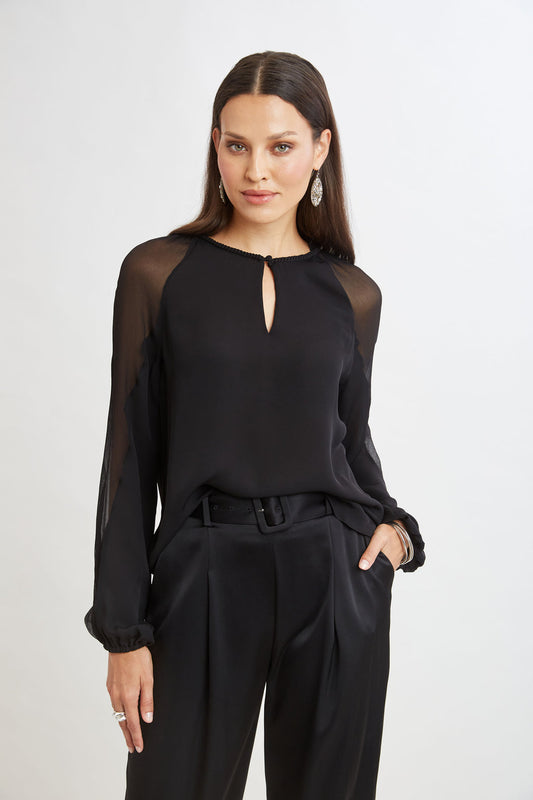 Women Chiffon Combo Georgette Shirt Black | Elie Tahari
