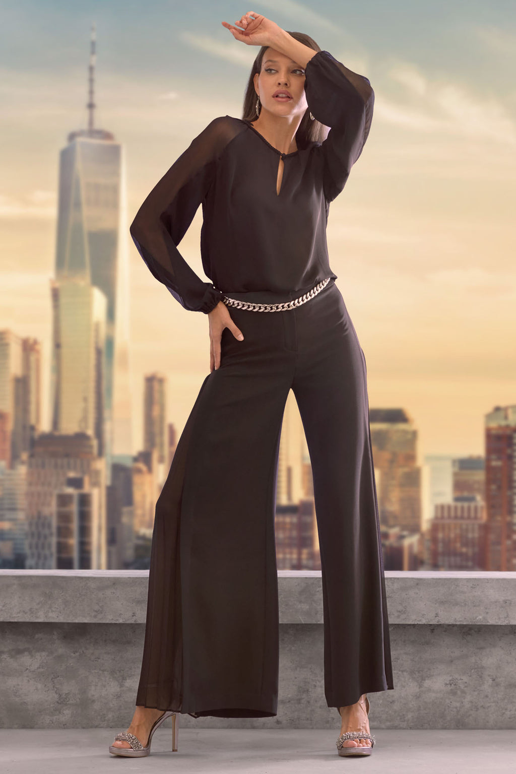 Women Chiffon Combo Georgette Shirt Black | Elie Tahari
