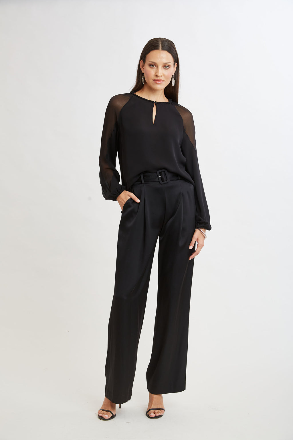 Women Chiffon Combo Georgette Shirt Black | Elie Tahari
