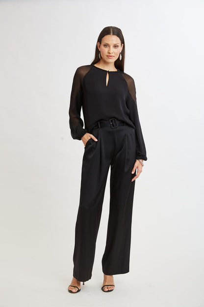 Women Chiffon Combo Georgette Shirt Black | Elie Tahari
