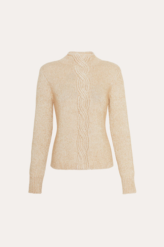 Women Cable Cotton Wool Sweater Toffee Melange | Elie Tahari