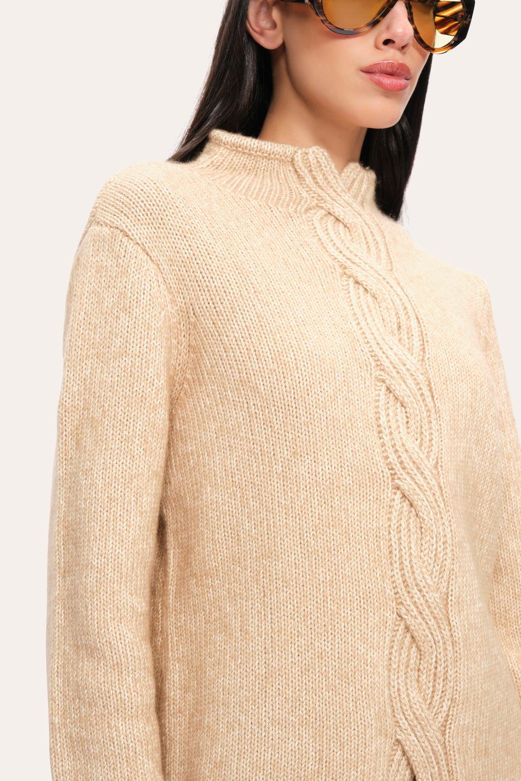 Women Cable Cotton Wool Sweater Toffee Melange | Elie Tahari