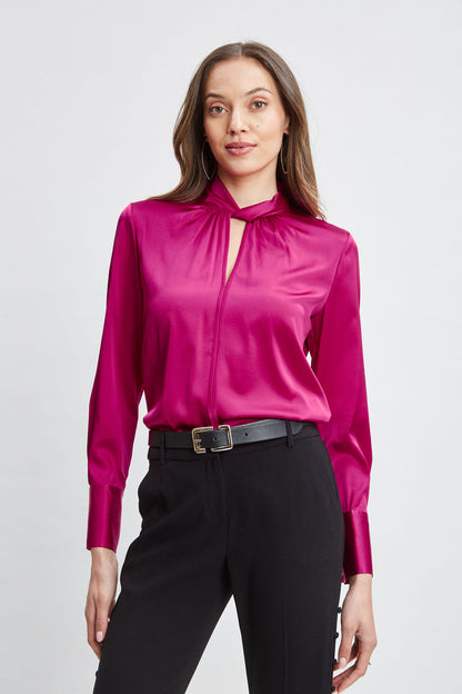 Women Silk Satin Twist Neck Shirt  | Elie Tahari