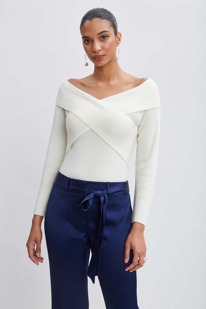 Women Cross Shoulder Cashmere Merino Sweater  | Elie Tahari