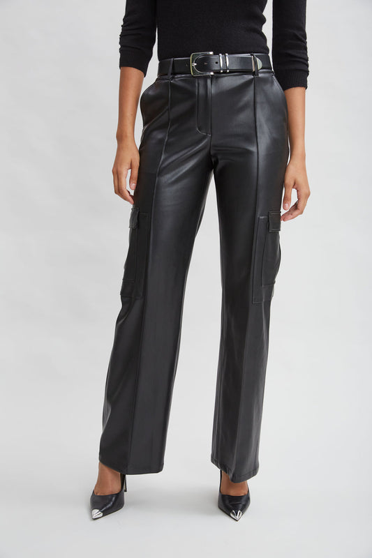 Women Vegan Leather Cargo Pant Black | Elie Tahari