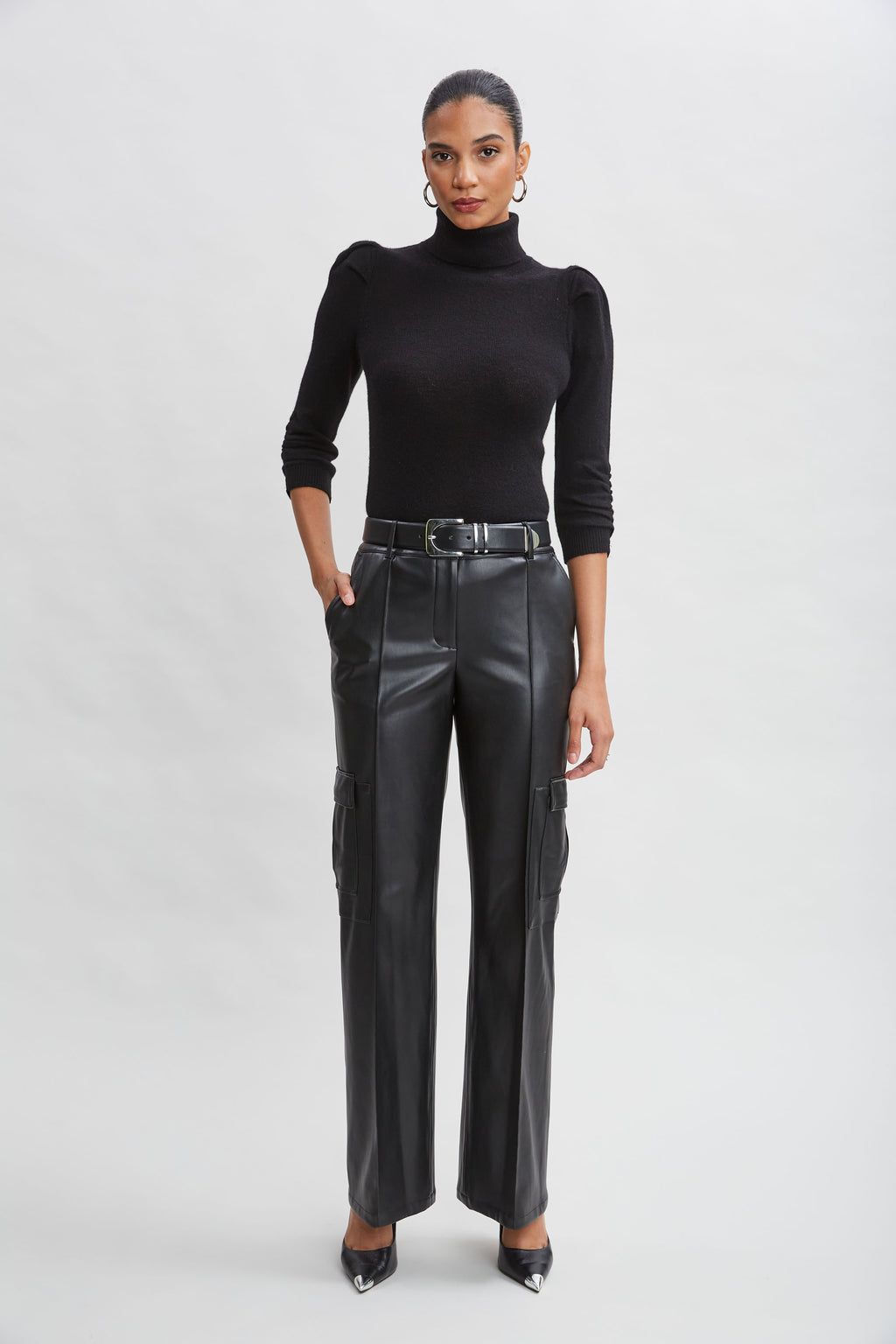 Women Vegan Leather Cargo Pant Black | Elie Tahari