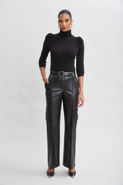 Women Vegan Leather Cargo Pant Black | Elie Tahari