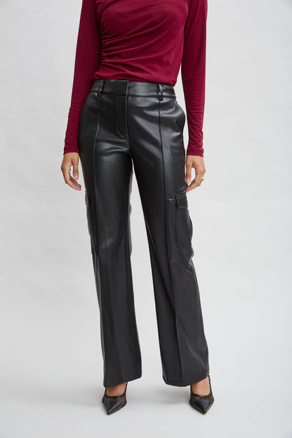 Women Vegan Leather Cargo Pant Black | Elie Tahari